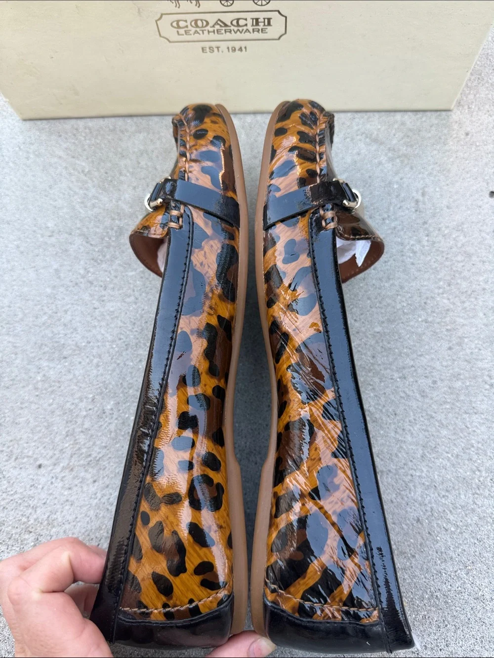 Coach Berdina Patent Leopard Driving Loafers - Brown/Black Size 9.5 Women’s - Picture 5 of 7